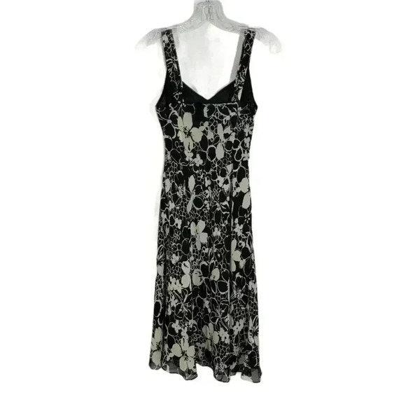 Ann Taylor Black Taupe Flower Floral Silk Sleevele - Picture 6 of 6